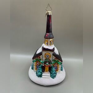 Christopher Radko READ “THE VILLAGE CHAPEL" Church Glass Christmas 7” Ornament